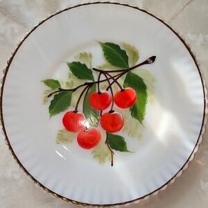 Vintage milk glass hand painted 8" plates